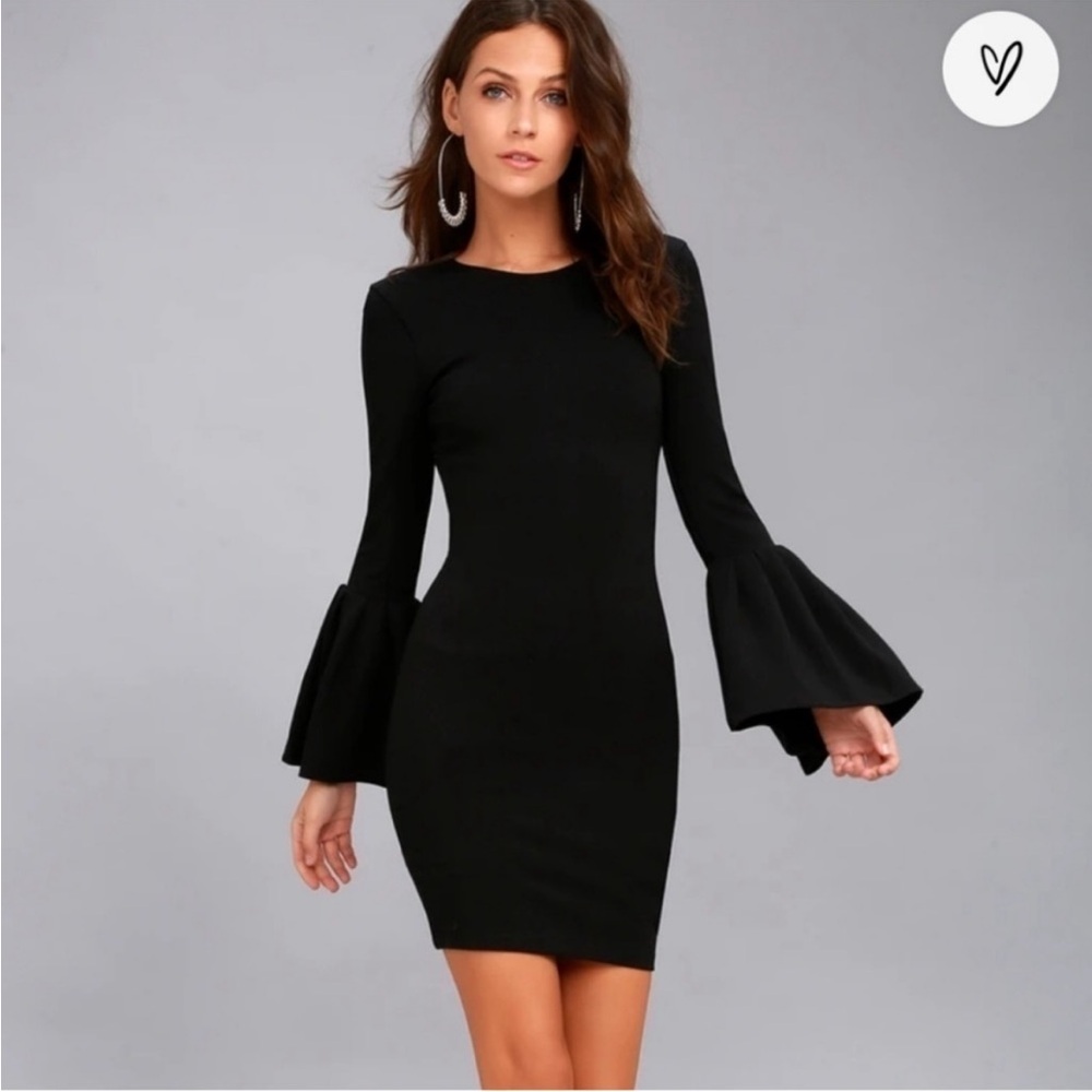 Lulus Double Flair Black Bodycon Mini Cocktail Dress Size Small Evening Fitted